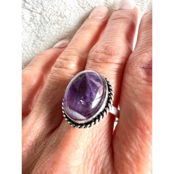 Handmade Jewelry - 925 Gorgeous Amethyst Dome Ring 8 3/4